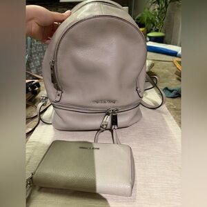 Michael Kors Light Gray Backpack and Wallet